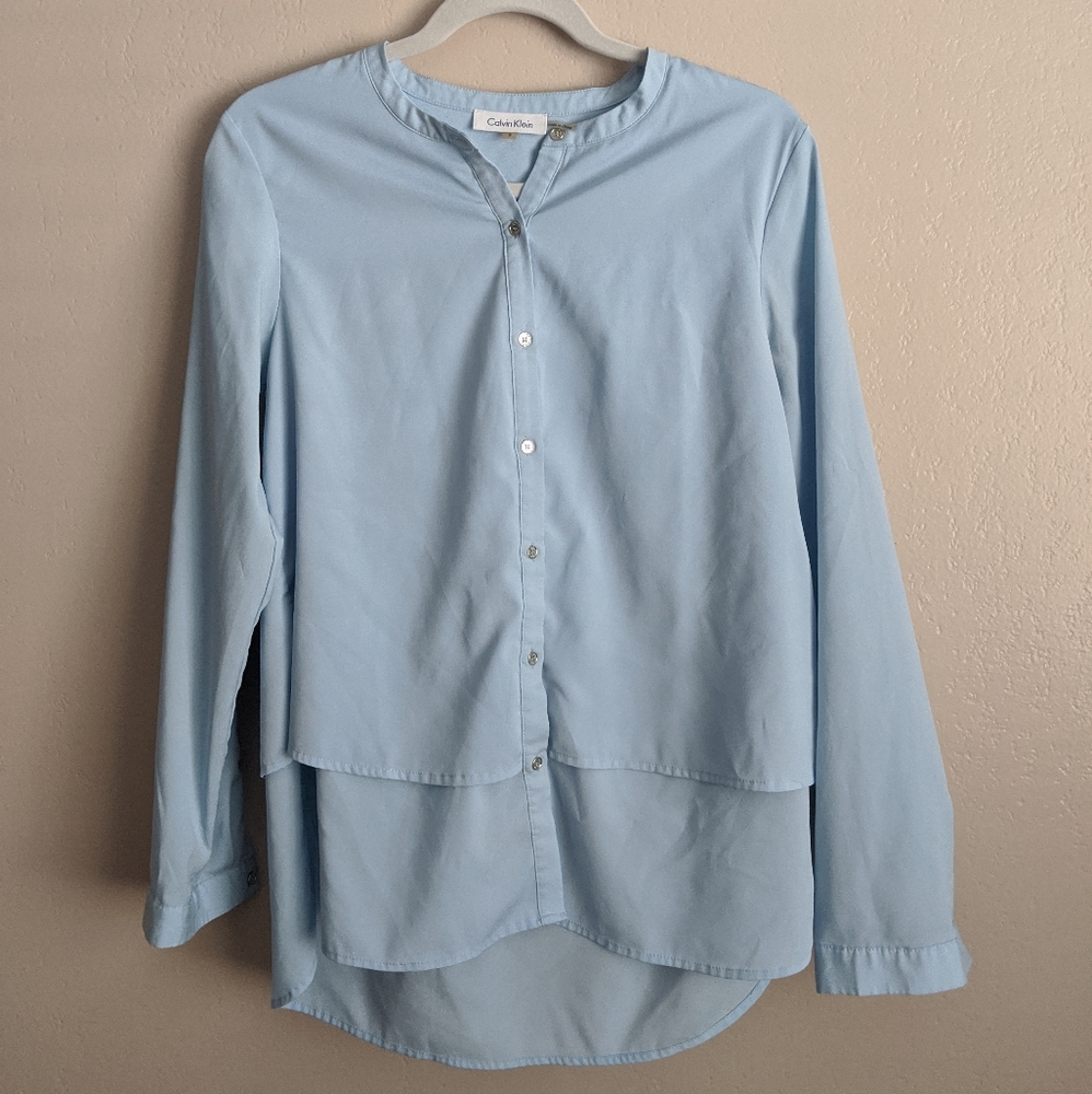 Calvin Klein pastel tiered Mandarin collar blouse